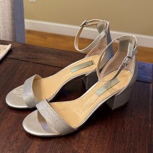 Elegant Silver Block Heel Sandals